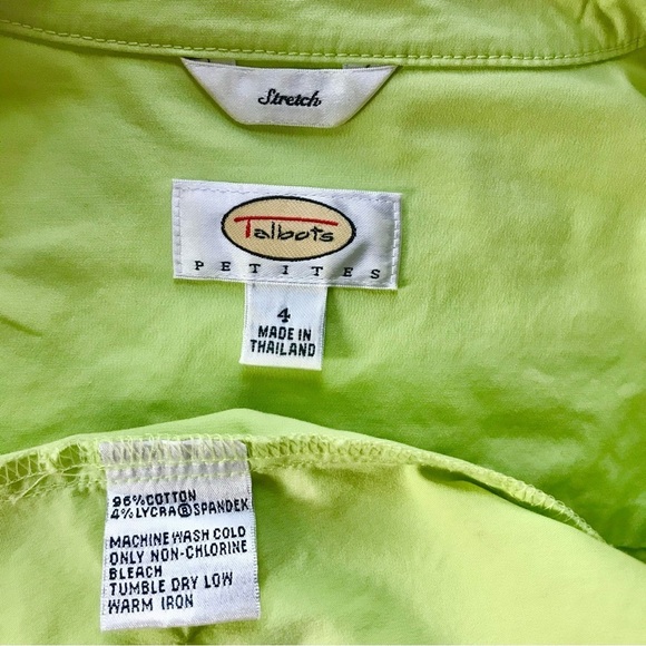TALBOTS Petite Size 4P Lime Green lightweight Safari cotton blazer jacket - Picture 12 of 15